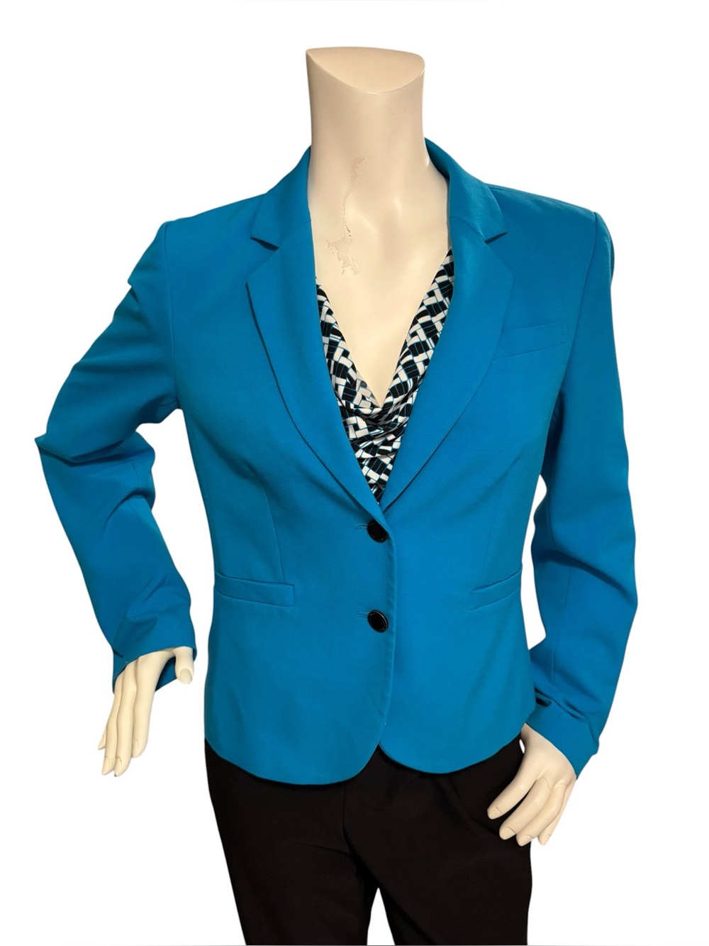 Calvin Klein Two-Piece Blue Women's Blazer & Geometric Cowl Neck Top, 8/M